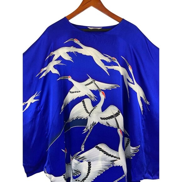 Vintage Tian 100% Silk Kimono Crane Design Blue & White - Picture 3 of 4
